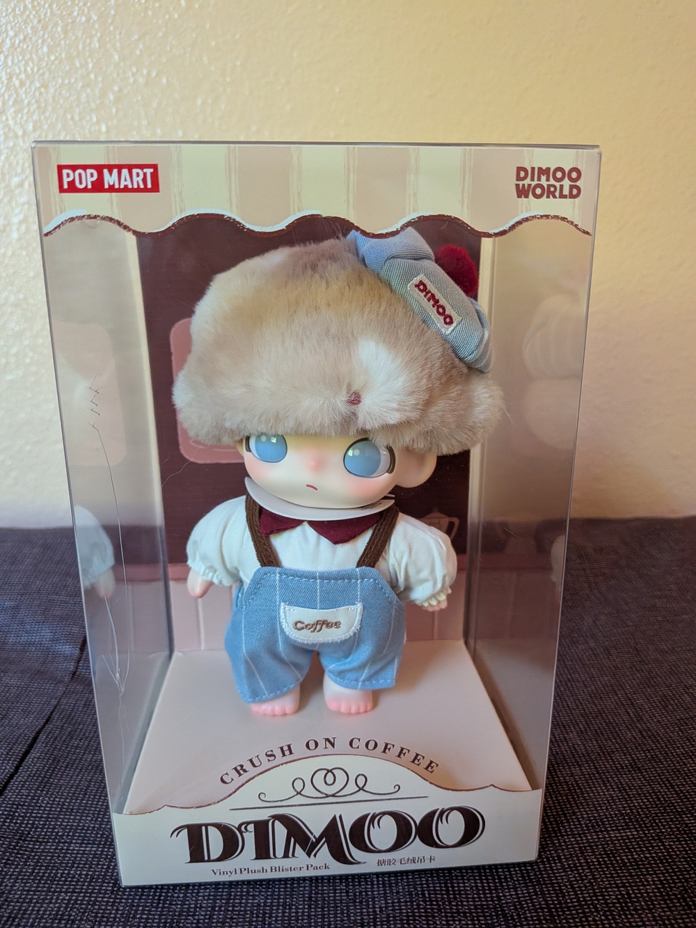 POP MART DIMOO Plush Doll in Beige & Blue Overalls